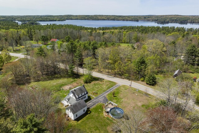 294 E Pond Rd, Jefferson, ME 04348 - drone / aerial view of a heavily wooded area and a large body of water
