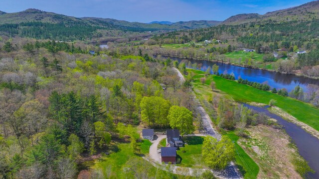 257 S Rumford Rd, Rumford, ME 04276 - aerial view of property's location with a water and mountain view and a forest