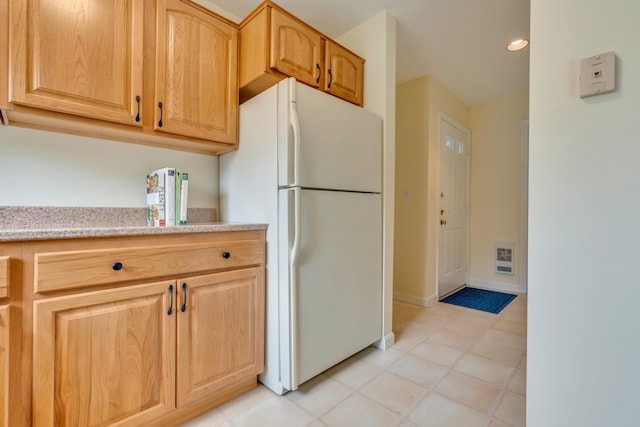23 Winterberry Ct Unit 23, Cumberland, ME 04021 - kitchen featuring freestanding refrigerator, light floors, light brown cabinets, and recessed lighting