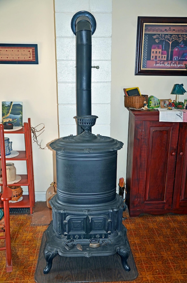 23 Park St, West Paris, ME 04289 - interior details featuring a wood stove