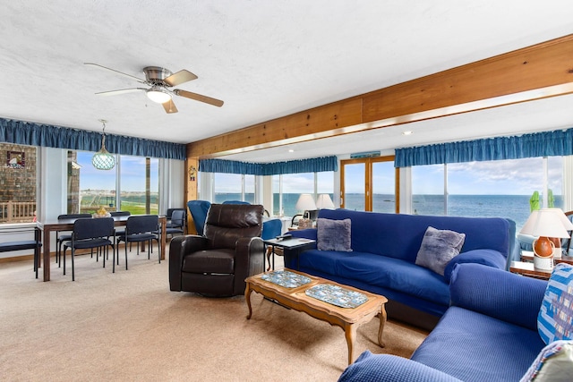 22 Gold Ribbon Dr, Wells, ME 04090 - living area featuring carpet, a textured ceiling, and a ceiling fan