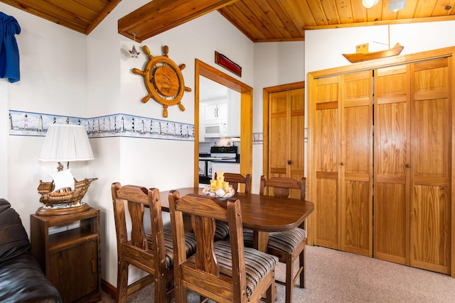 22 Gold Ribbon Dr, Wells, ME 04090 - carpeted dining space featuring wooden ceiling and lofted ceiling