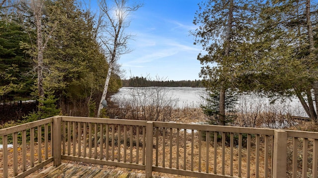 119 W Conroy Lake Rd, Monticello, ME 04760 - wooden terrace featuring a water view and a view of trees