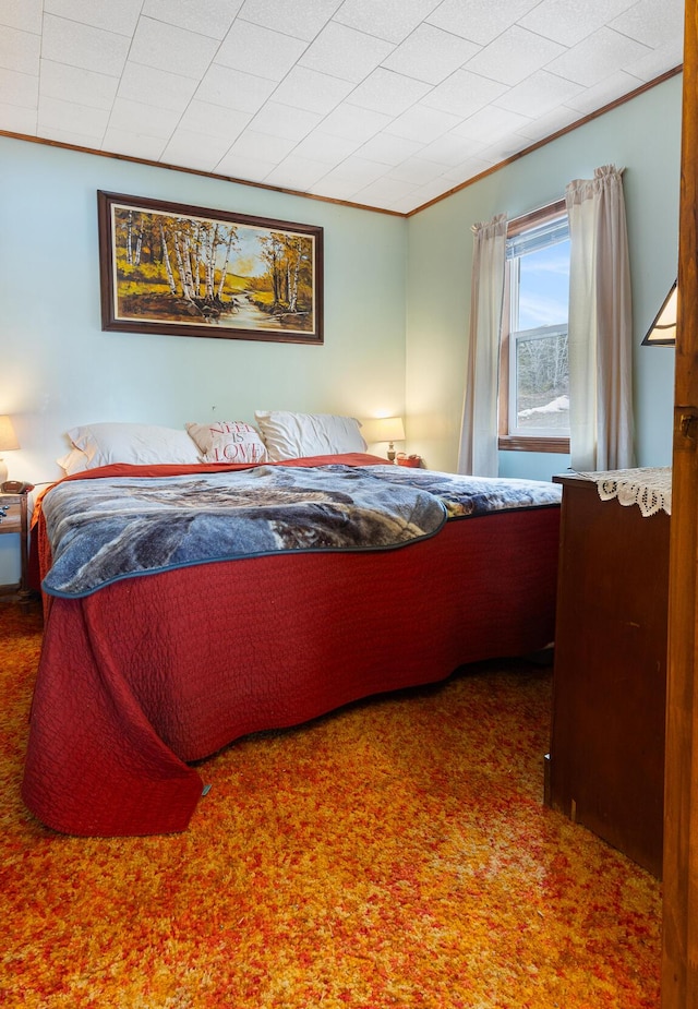 119 W Conroy Lake Rd, Monticello, ME 04760 - carpeted bedroom featuring crown molding