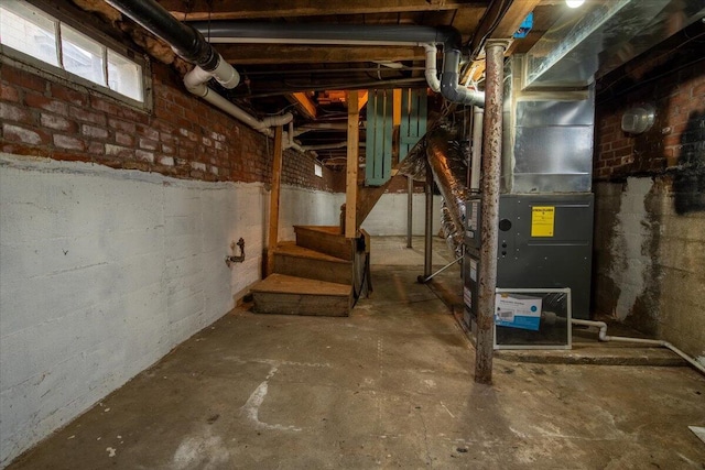 basement with heating unit