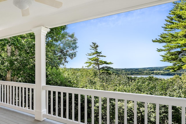 21 Bristol Dr, Rockport, ME 04856 - wooden deck with a water view and a ceiling fan