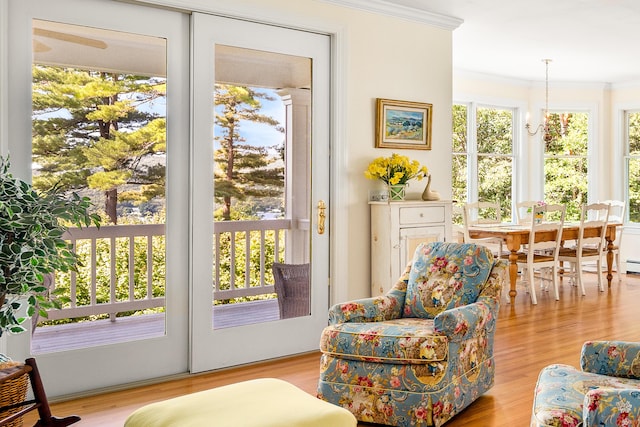 21 Bristol Dr, Rockport, ME 04856 - doorway to outside with ornamental molding and wood finished floors