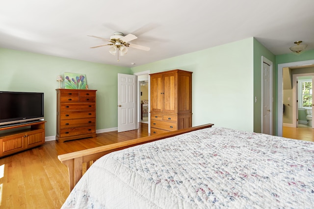 21 Bristol Dr, Rockport, ME 04856 - bedroom with baseboards, a ceiling fan, and light wood-style floors