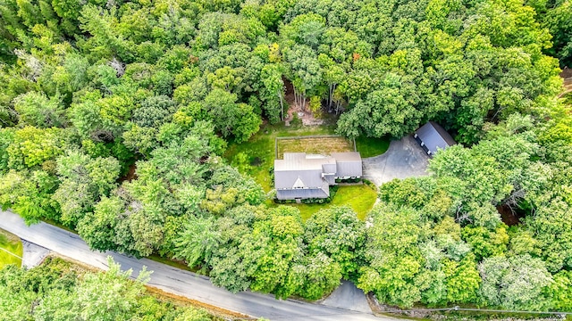 drone / aerial view with a forest view