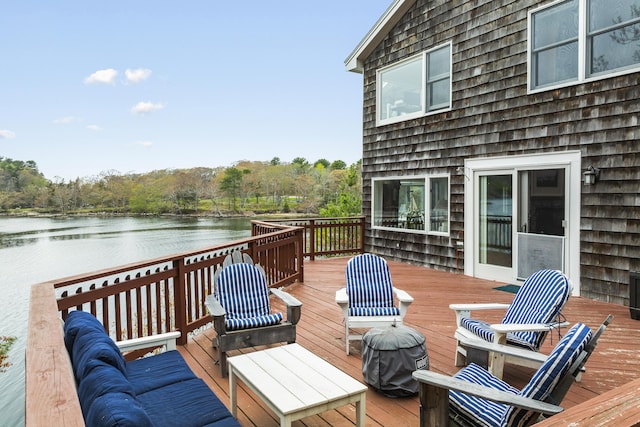 35 Barrows Rd, Boothbay Harbor, ME 04538 - deck featuring a water view and a forest view