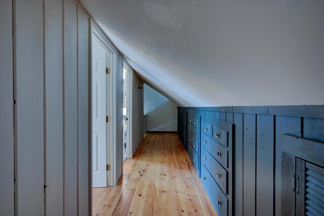 917 Main St, Fryeburg, ME 04037 - hallway with lofted ceiling and light wood-type flooring