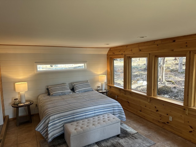 93 Goods Point Rd, Steuben, ME 04680 - bedroom featuring tile patterned flooring and wood walls