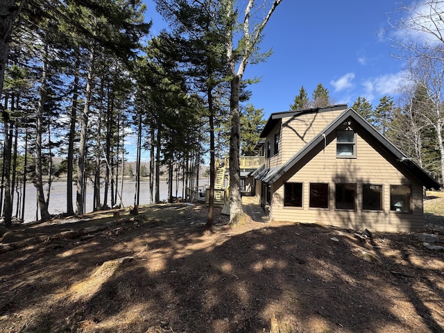 93 Goods Point Rd, Steuben, ME 04680 - view of property exterior with stairs and a water view