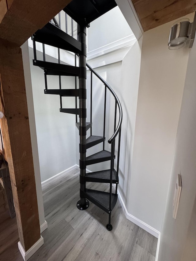 93 Goods Point Rd, Steuben, ME 04680 - stairs with baseboards and wood finished floors