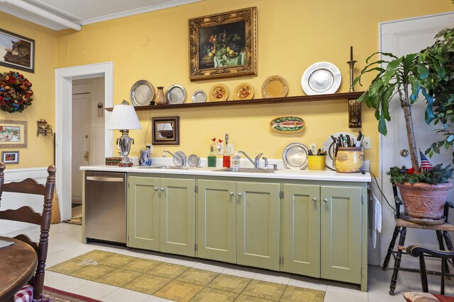 103 S St, Bath, ME 04530 - bar featuring dishwasher, a sink, wet bar, light tile patterned flooring, and crown molding