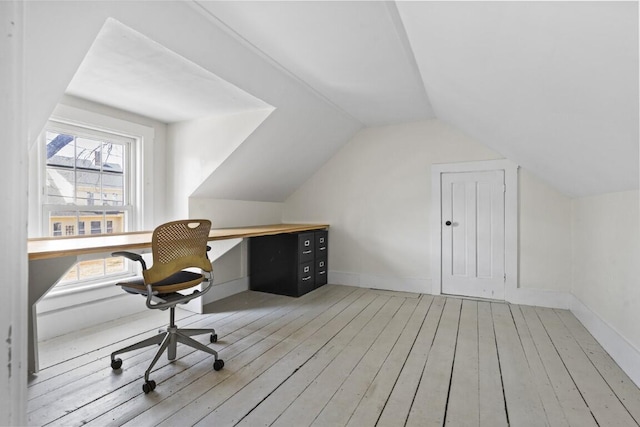 9 School St, Boothbay Harbor, ME 04538 - office space with built in desk, light wood-style floors, baseboards, and lofted ceiling