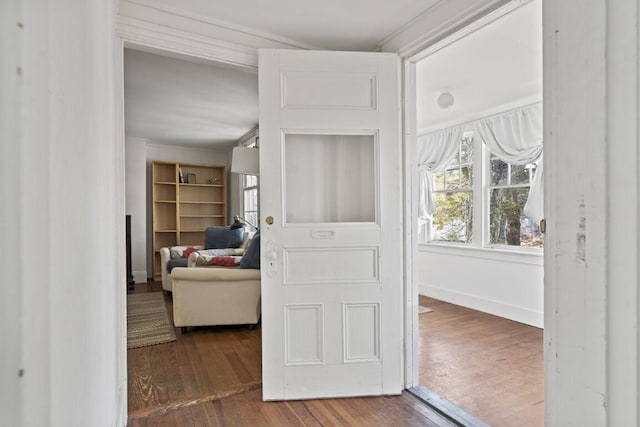 9 School St, Boothbay Harbor, ME 04538 - hallway featuring baseboards and wood finished floors