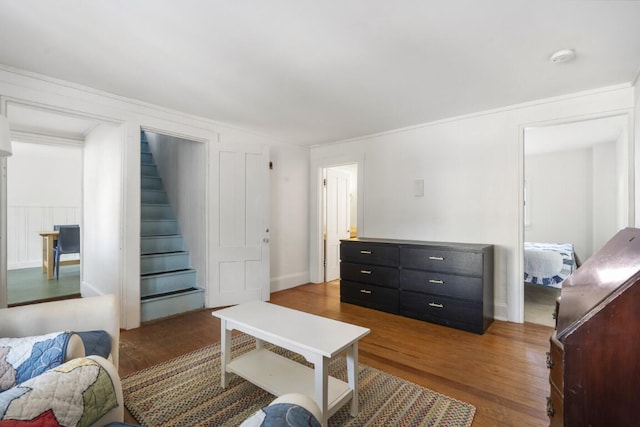 9 School St, Boothbay Harbor, ME 04538 - living room featuring wood finished floors and stairs