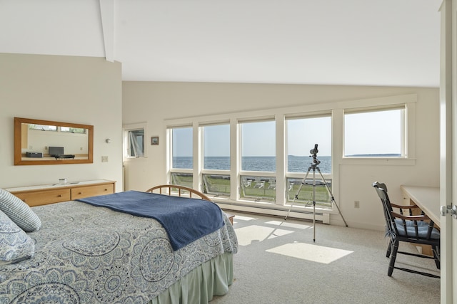 223 Pemaquid Trl, Bristol, ME 04554 - bedroom with baseboard heating, a water view, and carpet floors