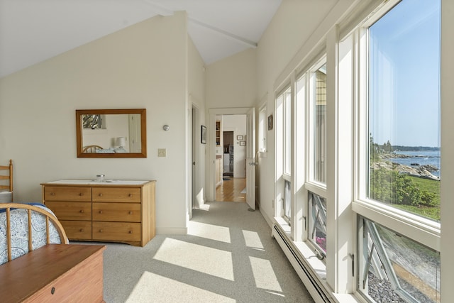 223 Pemaquid Trl, Bristol, ME 04554 - hallway featuring light carpet and high vaulted ceiling
