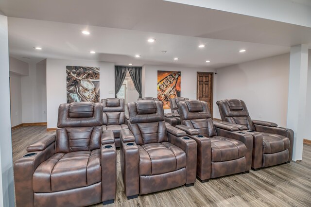 575 Hallowell Rd, Chelsea, ME 04330 - cinema with light wood-style flooring, recessed lighting, and baseboards