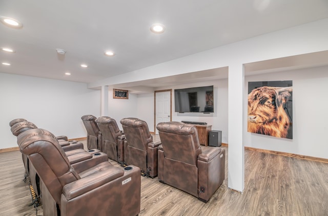 575 Hallowell Rd, Chelsea, ME 04330 - cinema room featuring wood finished floors, baseboards, and recessed lighting