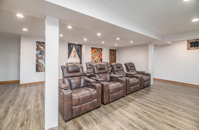 575 Hallowell Rd, Chelsea, ME 04330 - home theater room with light wood-type flooring, recessed lighting, and baseboards
