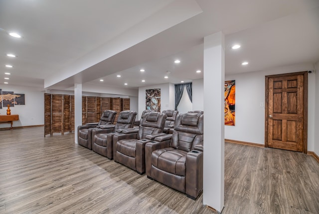 575 Hallowell Rd, Chelsea, ME 04330 - home theater with wood finished floors, baseboards, and recessed lighting
