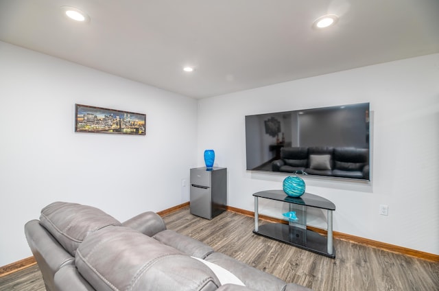 575 Hallowell Rd, Chelsea, ME 04330 - living area featuring baseboards, wood finished floors, and recessed lighting