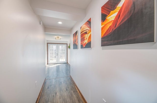 575 Hallowell Rd, Chelsea, ME 04330 - hall featuring baseboards, wood finished floors, french doors, and recessed lighting