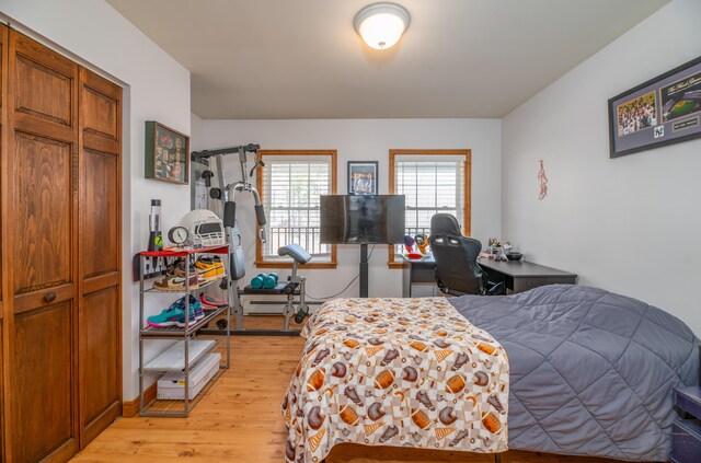 575 Hallowell Rd, Chelsea, ME 04330 - bedroom featuring light wood finished floors, a baseboard heating unit, and a closet
