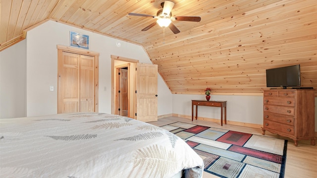 18 Lovers Ln, Bethel, ME 04217 - unfurnished bedroom featuring a closet, light wood-type flooring, vaulted ceiling, and wood ceiling