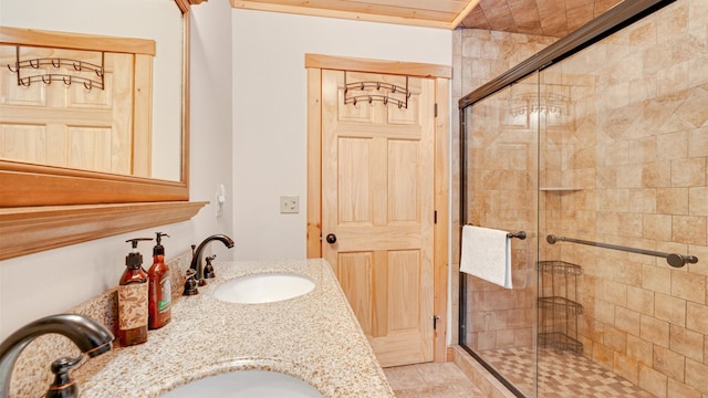 18 Lovers Ln, Bethel, ME 04217 - full bath with a sink, double vanity, and a stall shower