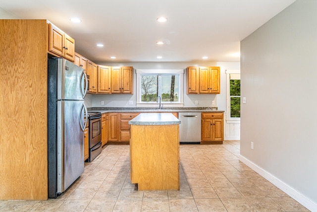 480 E Shore Dr, Acton, ME 04001 - kitchen with a center island, appliances with stainless steel finishes, plenty of natural light, and recessed lighting