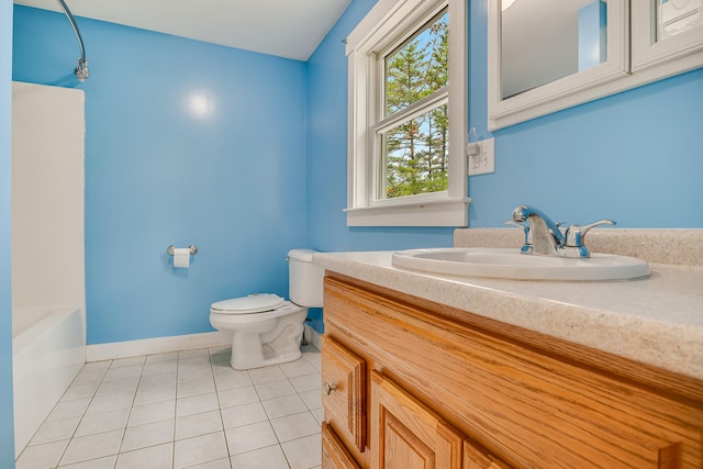 480 E Shore Dr, Acton, ME 04001 - bathroom featuring toilet, tile patterned floors, baseboards, walk in shower, and a washtub