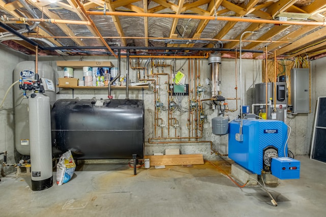 480 E Shore Dr, Acton, ME 04001 - utilities with heating fuel, water heater, electric panel, and a heating unit
