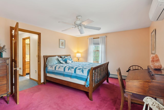14 Stonebrook Rd, Windham, ME 04062 - carpeted bedroom featuring baseboard heating, an AC wall unit, baseboards, and a ceiling fan