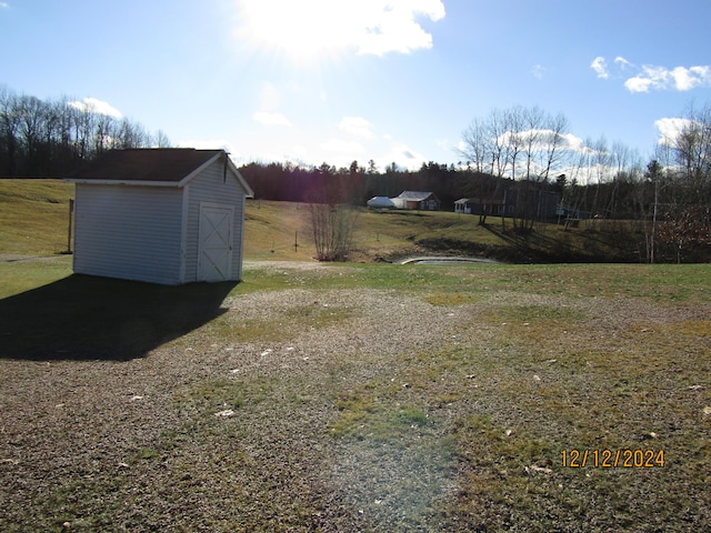 view of yard with a storage shed and an outdoor structure