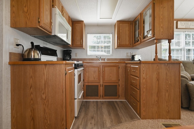 15 Allens Way Unit 18, Raymond, ME 04071 - kitchen featuring white appliances, dark wood-type flooring, visible vents, brown cabinetry, and a sink