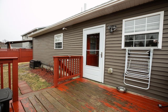 wooden terrace featuring fence