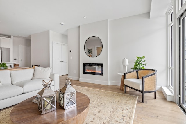 267 US Route 1 Ph 508, Falmouth, ME 04105 - living room featuring light wood-style floors, baseboards, and a glass covered fireplace