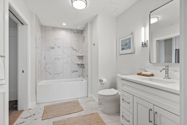 267 US Route 1 Ph 508, Falmouth, ME 04105 - bathroom with vanity, baseboards, toilet, shower / bathing tub combination, and marble finish floor