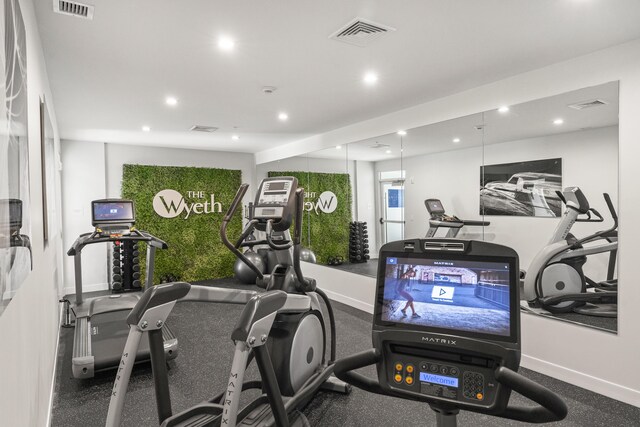 267 US Route 1 Ph 508, Falmouth, ME 04105 - gym with visible vents, baseboards, and recessed lighting