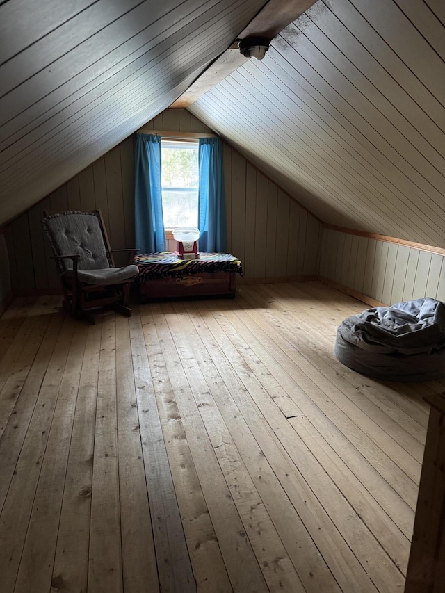 11 Pleasant St, Limestone, ME 04750 - additional living space featuring wood ceiling, wood walls, lofted ceiling, and hardwood / wood-style floors