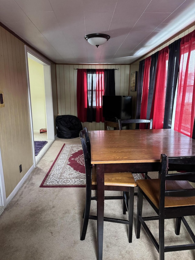 11 Pleasant St, Limestone, ME 04750 - carpeted dining area featuring wooden walls and baseboards