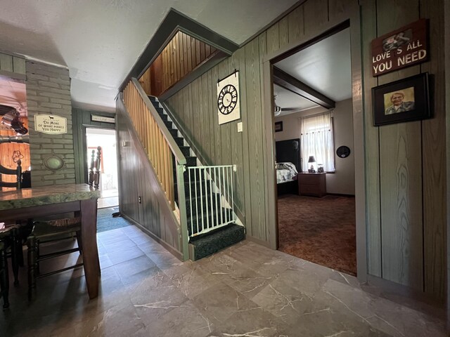 113 River Rd, Dresden, ME 04342 - staircase with wooden walls