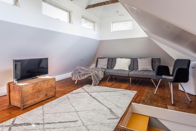 26 Old Searsport Ave, Belfast, ME 04915 - living room with high vaulted ceiling, visible vents, and hardwood / wood-style floors