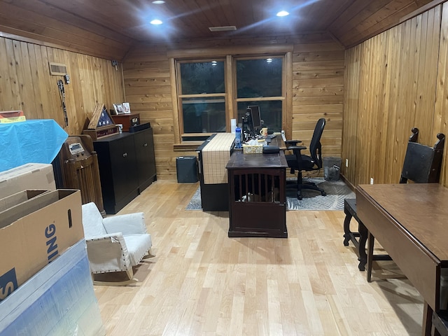 5 Canoe Ct Unit T3 R9, Nwp, ME 04462 - office featuring wood ceiling, light wood finished floors, wooden walls, and recessed lighting