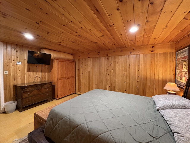 5 Canoe Ct Unit T3 R9, Nwp, ME 04462 - bedroom featuring wood walls, wooden ceiling, recessed lighting, and light colored carpet