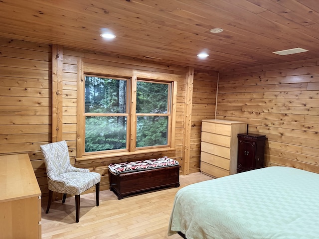 5 Canoe Ct Unit T3 R9, Nwp, ME 04462 - bedroom with recessed lighting, wooden ceiling, light wood-style flooring, and wooden walls